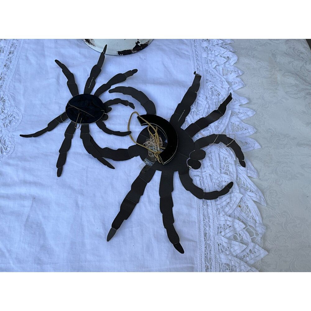 2 vintage Halloween paper spiders Hallmark hanging Halloween decorations